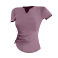 thumbnail image 1 of Timegard Tops for Women Trendy V Neck Short Sleeve Side Ruched Slim Solid Color Casual Workout Tee Shirts, 1 of 3