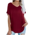 thumbnail image 1 of Timegard Tops for Women Trendy V Neck Short Sleeve Solid Color Loose Comfy Drop Shoulder Oversized Blouse Tops, 1 of 8