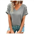 thumbnail image 1 of Timegard Tops for Women V Neck Short Sleeve Button Comfy Summer Casual Loose Tops Tee Solid Color, 1 of 6
