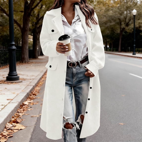 Timegard Trench Coat Women Lapel Neck Open Front Mid Long Jackets Fall Winter Fashion Comfy Outwear