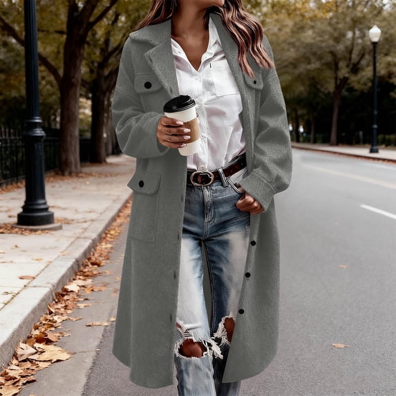 Timegard Trench Coat Women Lapel Neck Open Front Mid Long Jackets Fall Winter Fashion Comfy Outwear