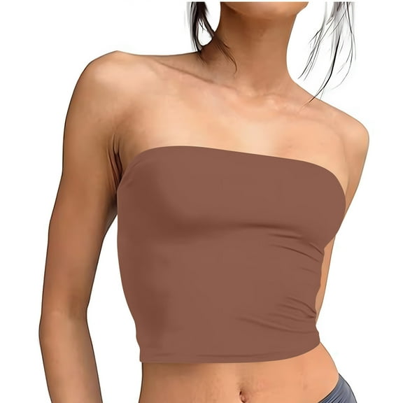 Timegard Tube Tops for Women Cropped Sleeveless Strapless Tops Comfy Skinny Solid Color Casual Tank Tops
