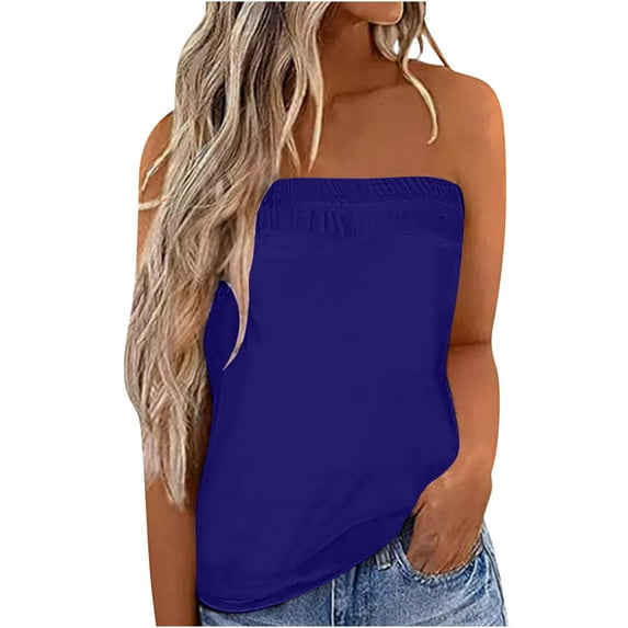 Timegard Tube Tops for Women Sleeveless Strapless Solid Color Comfy Tee Summer Vacation Casual Long Top