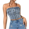 thumbnail image 1 of Timegard Tube Tops for Women Stretch Button up Denim Top Cropped Slim Strapless Jean Tank Top Classic, 1 of 8