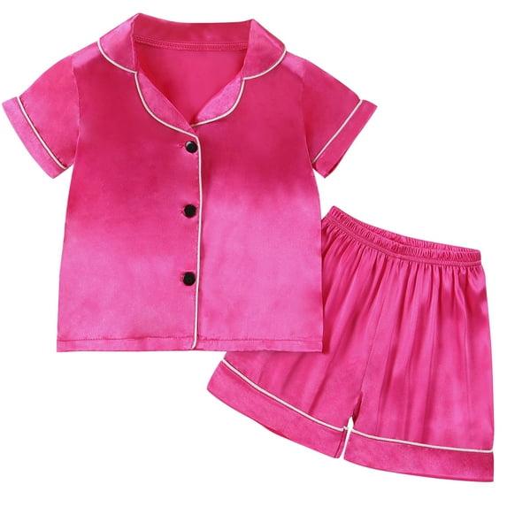 Timegard Unisex Baby Clothes Toddler Boy Girl Pjs Sets Satin Shirts Shorts Outfits Homewear Casual Loose
