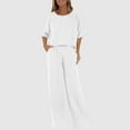 thumbnail image 1 of Timegard Vacation Outfits for Women Round Neck Blouse Straight Leg Pants Loose Lightweight Lounge Sets, 1 of 8
