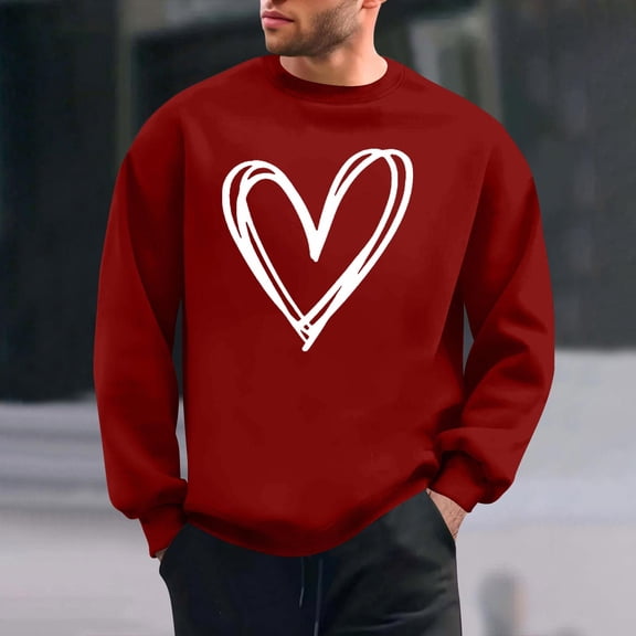 Timegard Valentines Sweatshirts for Men Print Loose Lightweight Long Sleeve Crewneck Pullover Tops S-3xl