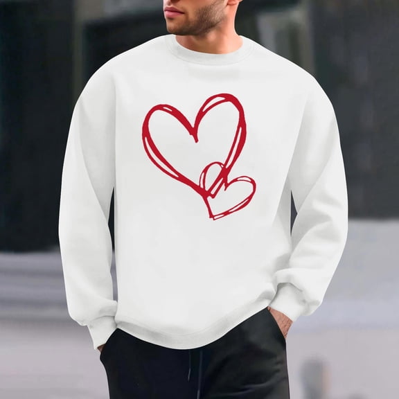 Timegard Valentines Sweatshirts for Men Print Loose Lightweight Long Sleeve Crewneck Pullover Tops S-3xl
