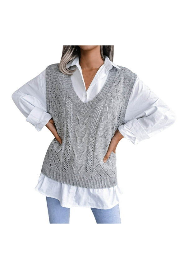 Vests for Women Deep V Neck Sleeveless Sweater Hollow out Pullover Loose Tops Summer Fashion