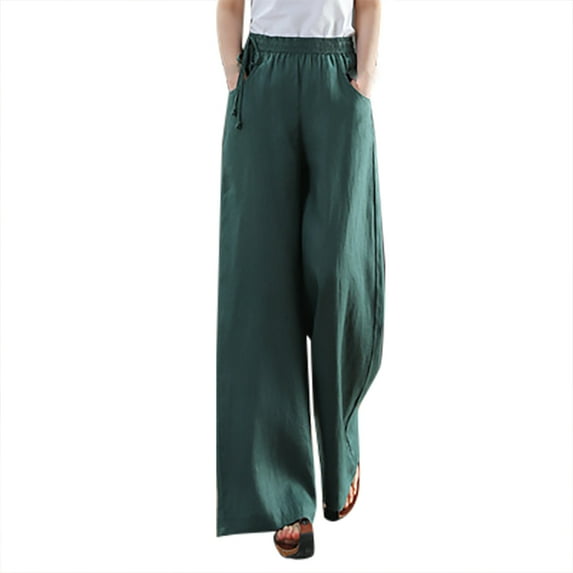 Timegard Wide Leg Pants for Women Plus Size Elastic High Waisted Drawstring Casual Trousers with Pockets