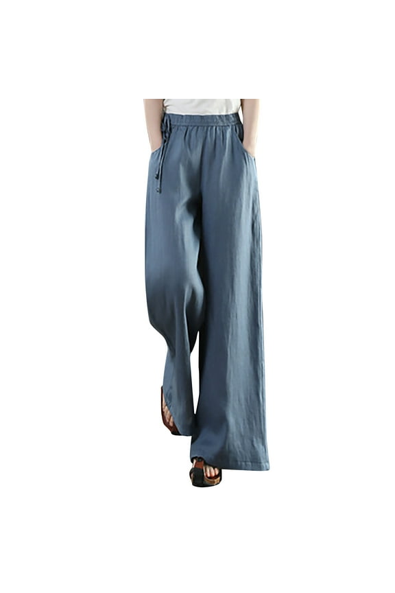 Wide Leg Pants for Women Plus Size Elastic High Waisted Drawstring Casual Trousers with Pockets