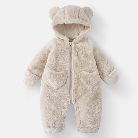 Timegard Winter Fuzzy Clothes Toddler Boy Girl Cute Fleece Onesie Unisex Warm Comfy Zip up Rompers with Pockets