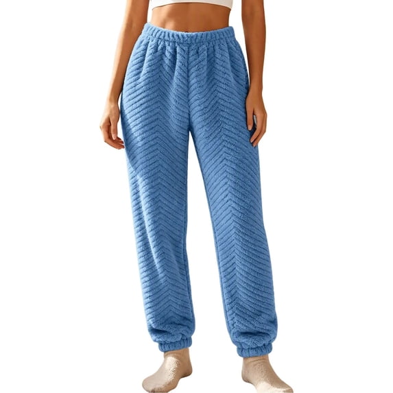 Timegard Winter Fuzzy Pajamas Pants for Women High Waist Elastic Bottom Sleepwear Casual Warm Comfy Trousers