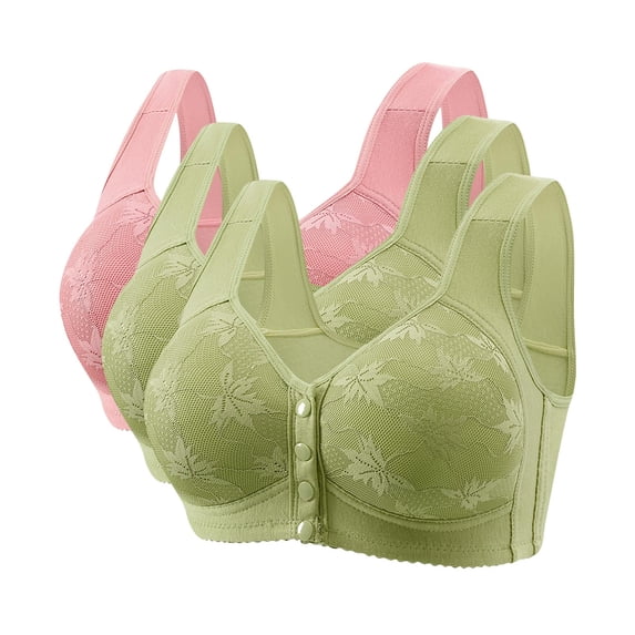 Timegard Wireless Bras for Women 3pc Front Closure Wide Strap Full Support Breathable Comfy Daily Bras