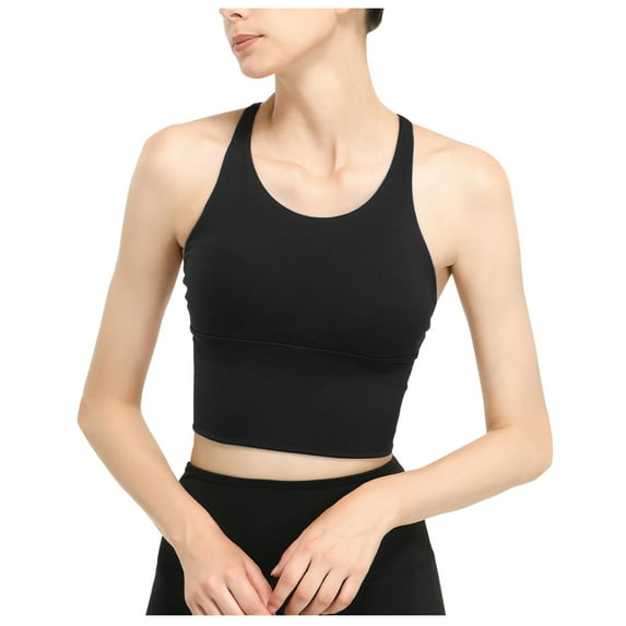 Timegard Women Longline Sports Bra Open Back Criss Cross Sleeveless Yoga Workout Fitness Crop Shirt