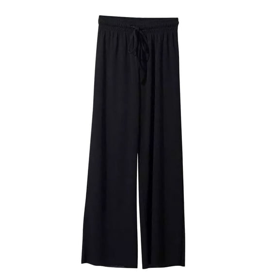 Timegard Women Lounge Pants Ribbed Elastic Waist Straight Leg Comfy Fall Casual Loose Pants Solid Color