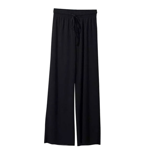 Timegard Women Lounge Pants Ribbed Elastic Waist Straight Leg Comfy Fall Casual Loose Pants Solid Color