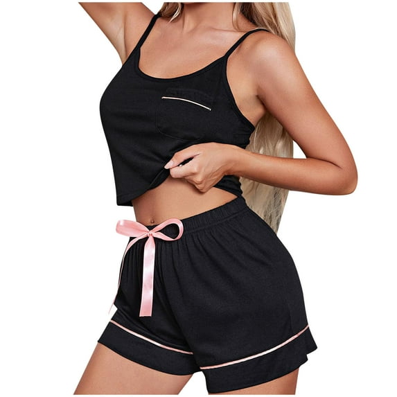 Timegard Women Pajamas Sets 2 Piece Scoop Neck Sleeveless Crop Top Elastic Waisted Shorts Sleepwear Casual Camis Outfits