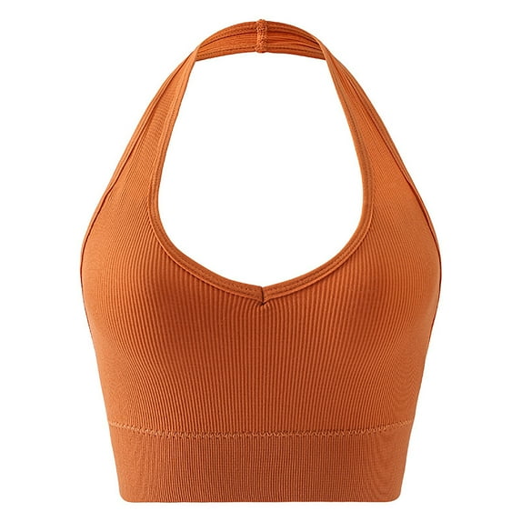 Timegard Women Sports Bra Seamless Wireless V Neck High Support Open Back Yoga Gym Workout Crop Tank Top