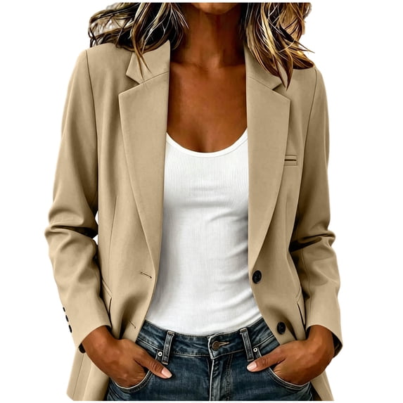 Timegard Women's Blazer Long Sleeve Jacket Office Business Work Jacket Button down Dressy Casual Formal Jackets,Beige1,XL