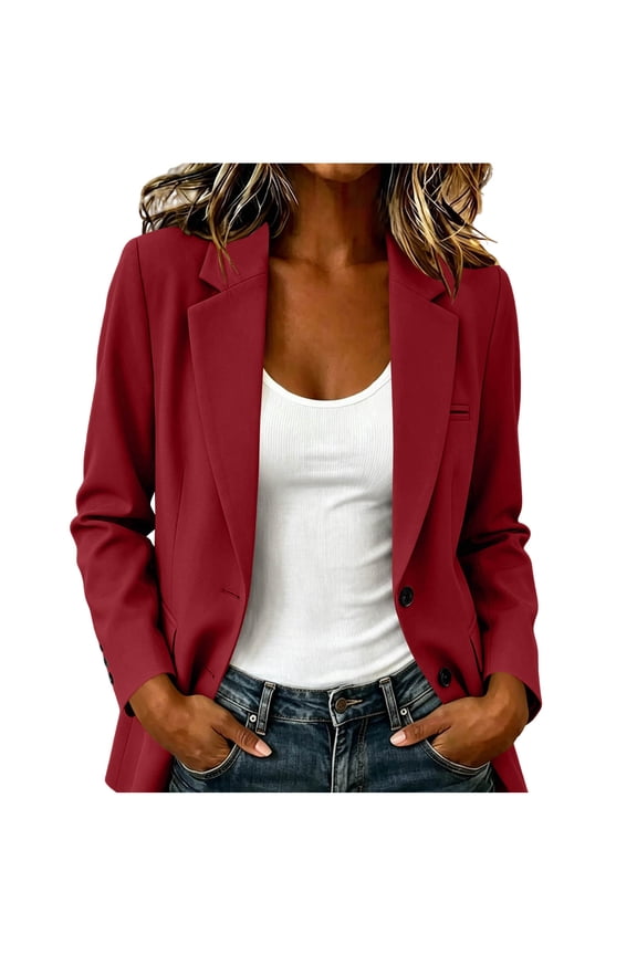 Women's Blazer Long Sleeve Jacket Office Business Work Jacket Button down Dressy Casual Formal Jackets,Wine,XXL