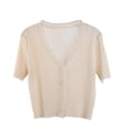thumbnail image 1 of Timegard Women's Button down Cardigan Short Sleeve V Neck Ruffle Cute Comfy Crop Knit Sweater for Fall Casual,Beige,Free Size, 1 of 5