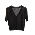 thumbnail image 1 of Timegard Women's Button down Cardigan Short Sleeve V Neck Ruffle Cute Comfy Crop Knit Sweater for Fall Casual,Black,Free Size, 1 of 5