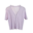 thumbnail image 1 of Timegard Women's Button down Cardigan Short Sleeve V Neck Ruffle Cute Comfy Crop Knit Sweater for Fall Casual,Purple,Free Size, 1 of 5