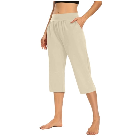 Timegard Women's Capri Pants Summer Loose Yoga Pants Comfy Fitting Casual Workout Cropped Pants with Pockets