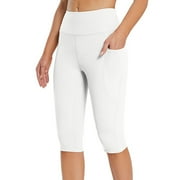 Timegard Women's Knee Length Leggings High Waisted Yoga Workout Exercise Capris For Casual Summer With Pockets