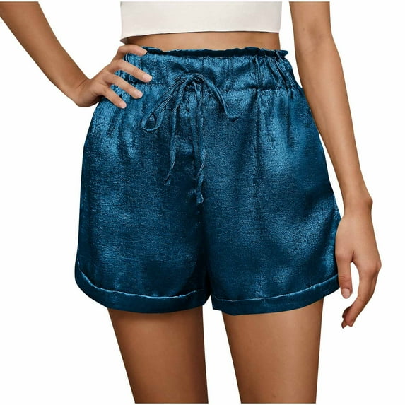 Timegard Women's Shorts High Elastic High Waist Shorts Party Loose Summer Shiny Shorts with Pocket