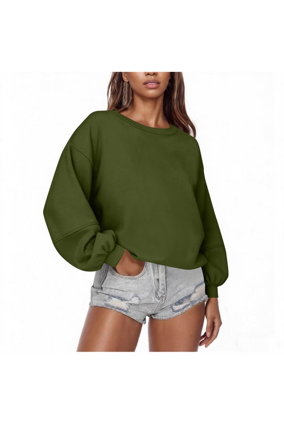 Women's Sweatshirts Crewneck Long Sleeve Comfy Pullover Fall Casual Crop Tops with Pockets