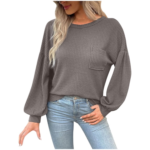 Timegard Women's Tops Round Neck Long Sleeve Backless Solid Color T-Shirts Fall Dressy Casual Loose Tops