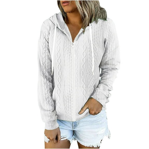 Timegard Women's Zipper Hoodie Plus Size Fall Casual Loose Solid Color Comfy Jacket Coat with Pockets