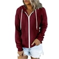 thumbnail image 1 of Timegard Women's Zipper Hoodie Plus Size Fall Casual Loose Solid Color Comfy Jacket Coat with Pockets, 1 of 6