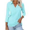 thumbnail image 1 of Timegard Womens 3/4 Sleeve Top Lapel V Neck Casual Loose Comfy Tee Shirts Solid Color Summer Fashion, 1 of 4