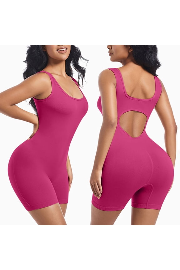 Womens Bodysuit 1 Piece Back Cutout Sleeveless Skinny Fitting Short Jumpsuit Workout Running Rompers