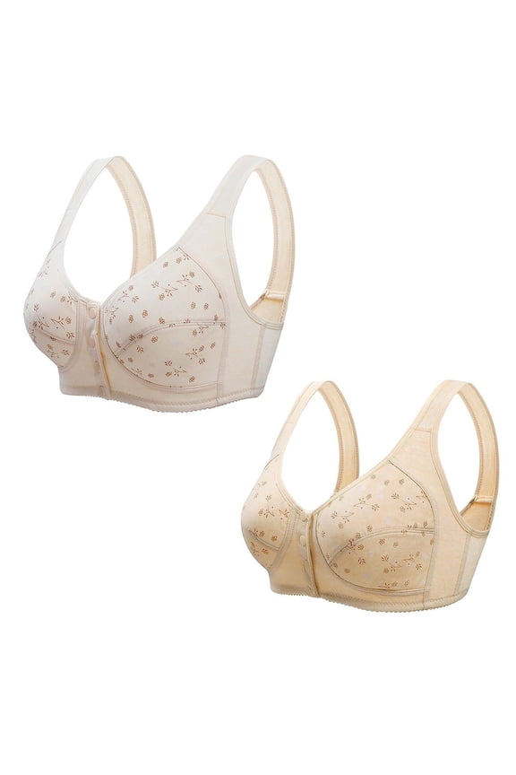 Womens Bras 2pc Front Close Button Full Support Wide Back No Underwire Comfort Bralette