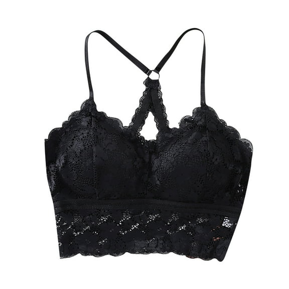 Timegard Womens Bras Crisscross Sheer Floral Lace Longline Bralette Beauty Back T-Shirt Bras Solid Color