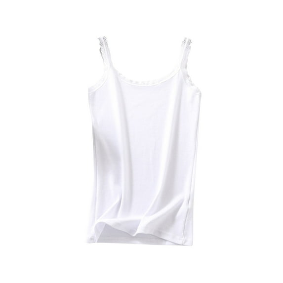 Timegard Womens Camisole Top Round Neck Lace Spaghetti Strap Comfy Athletic Casual Undershirt Camis