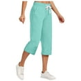 thumbnail image 1 of Timegard Womens Capri Pants Cotton Linen Elastic High Waist Lightweight Casual Crop Pants with Pockets, 1 of 6