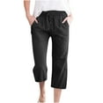 thumbnail image 1 of Timegard Womens Capri Pants Cotton Linen Elastic Waisted Button Casual Cropped Trousers with Pockets, 1 of 5