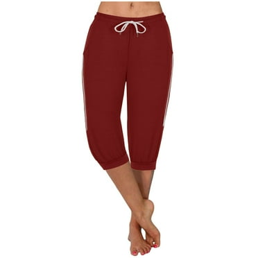Timegard Womens Capri Pants Drawstring Elastic High Waisted Slim Fitted Crop Pants with Pockets Joggers