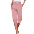 thumbnail image 1 of Timegard Womens Capri Pants Elastic Waisted Drawstring Cinch Bottom Comfy Casual Cropped Pants with Pockets, 1 of 6
