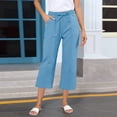 thumbnail image 1 of Timegard Womens Capri Pants Summer Casual Beach Vacation Ruched Lightweight Elastic Waist Trousers, 1 of 5
