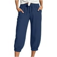 thumbnail image 1 of Timegard Womens Capri Pants Summer Casual Cropped Trousers Elastic Waist Baggy Ruched Trousers Travel, 1 of 5