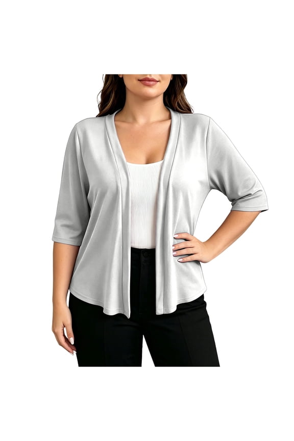 Womens Cardigan Jackets Plus Size Half Sleeve Loose Comfy Casual Open Front Mid Length Plain Outwear Jackets,White,XXXXXL
