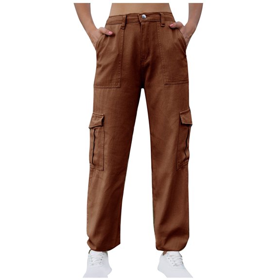 Timegard Womens Cargo Pants High Waisted Cinch Bottom Lightweight Hiking Solid Color Pants with Pockets