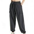 thumbnail image 1 of Timegard Womens Cargo Pants Plus Size Elastic Waisted Drawstring Cinch Bottom Running Trousers with Pockets, 1 of 3