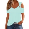 thumbnail image 1 of Timegard Womens Cold Shoulder Tops Short Sleeve V Neck Solid Color Shirts Loose Fitted Basic Tunic, 1 of 5